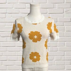 Daisy Print Sweater Short Sleeve Retro Cottagecore Indie Nostalgic S